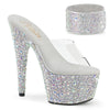 BEJEWELED-712MS  Plateau High Heel Pantoletten mit Strasssteinen und Ankle Cuffs - Silber | Pleaser