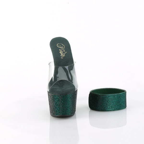 BEJEWELED-712RS Plateau Pantoletten Transparent Grün Strass von Pleaser – Ansicht 2