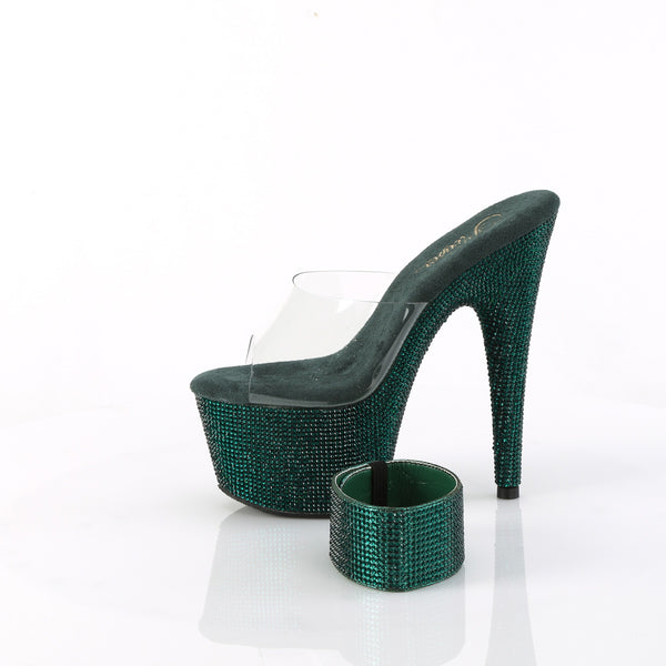 BEJEWELED-712RS Plateau Pantoletten Transparent Grün Strass von Pleaser – Ansicht 3