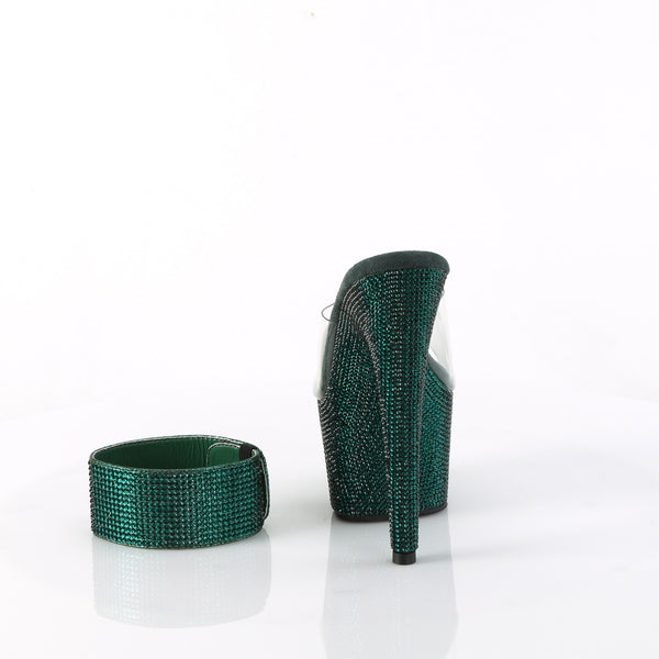 BEJEWELED-712RS Plateau Pantoletten Transparent Grün Strass von Pleaser – Ansicht 4