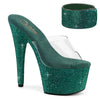 BEJEWELED-712RS Plateau High-Heel Pantoletten Grün Glitzer mit extra Knöchelriemen | Pleaser