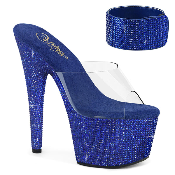 BEJEWELED-712RS Sandalette Plateauschuhe Blau Glitzer | Pleaser