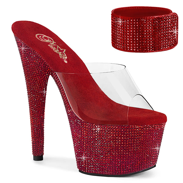 BEJEWELED-712RS Sandalette Plateauschuhe Rot Glitzer | Pleaser