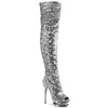 BLONDIE-R-3011 Plateau Overknee Stiefel - Silber | Pleaser
