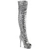 BLONDIE-R-3011 Plateau Overknee Stiefel - Silber | Pleaser