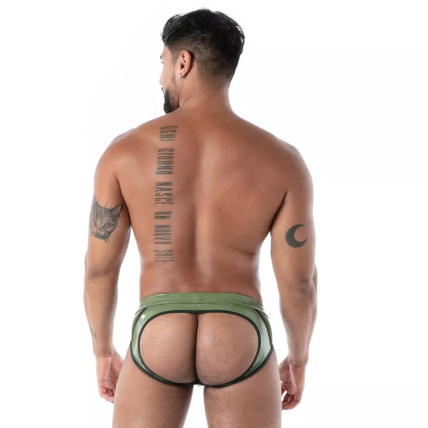 Khakifarbener Bottomless Latex Second Skin-Slip von TOF Paris – Ansicht 4