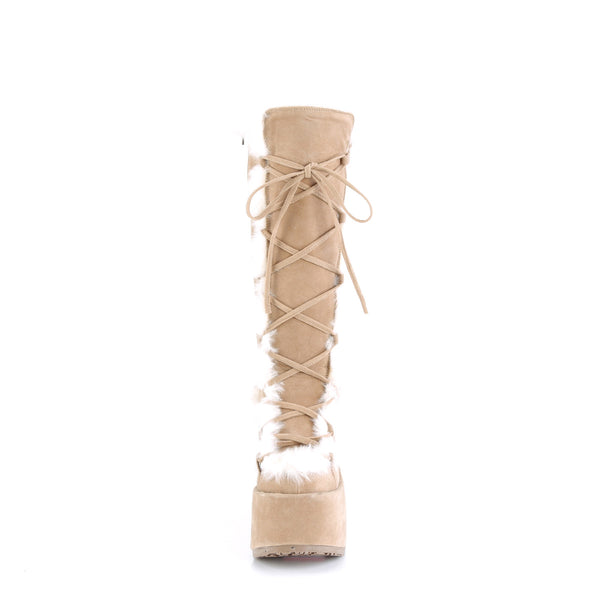 CAMEL-311 Plateau Stiefel Braun Velour/Wildleder mit Fell von DemoniaCult – Ansicht 2