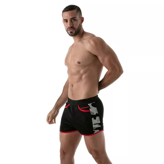 Shorts, Schwarz Camouflage - sportliches Design mit Reißverschlusstasche | TOF Paris