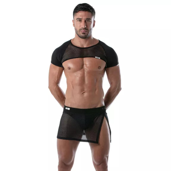 Herren Mesh Rock mit verstellbarem Bund - transparent & modern, Schwarz | TOF Paris