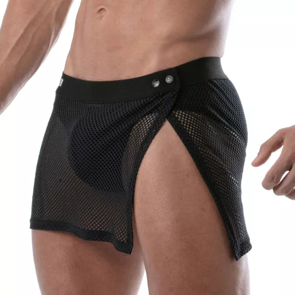 Herren Mesh Rock mit verstellbarem Bund - transparent & modern, Schwarz | TOF Paris