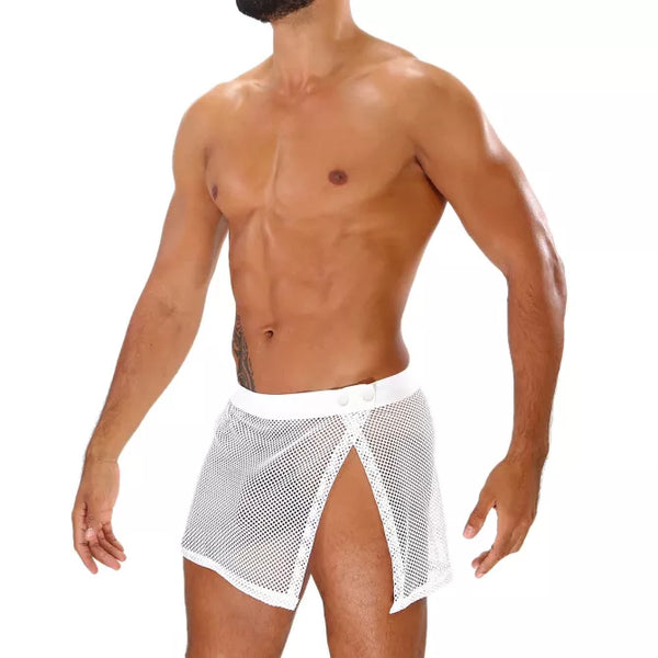 Weißes verführerisches Mesh Sarong für maskuline und transparente Momente von TOF Paris – Ansicht 4