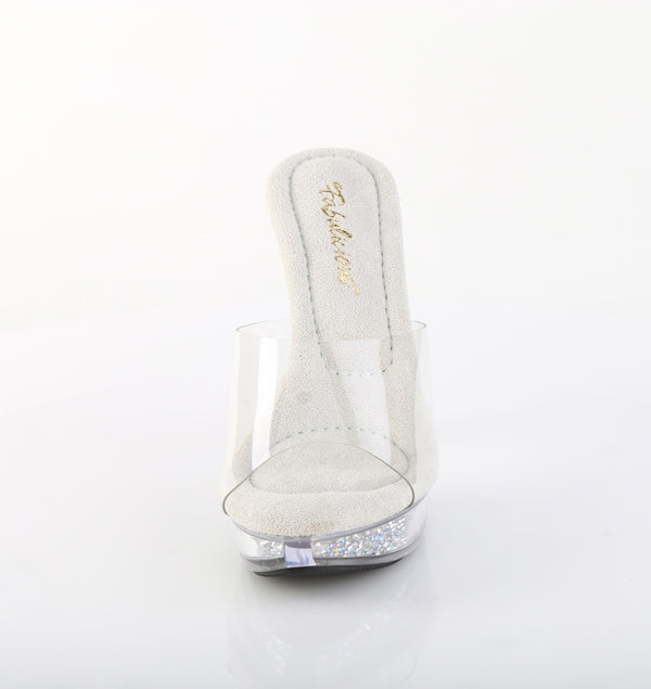 COCKTAIL-501RSI Plateau Pantoletten Glitzer Silber | Fabulicious
