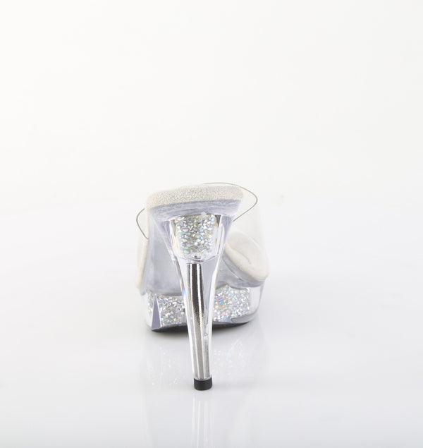 COCKTAIL-501RSI Plateau Pantoletten Glitzer Silber | Fabulicious