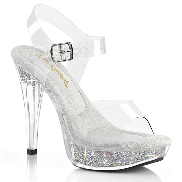 COCKTAIL-508RSI Plateau High Heel Sandaletten - Silber Glitzer Transparent von Fabulicious