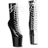 CRAZE-1040TT Plateau Pony Stiefeletten - Schwarz/Weiß Lack | Pleaser