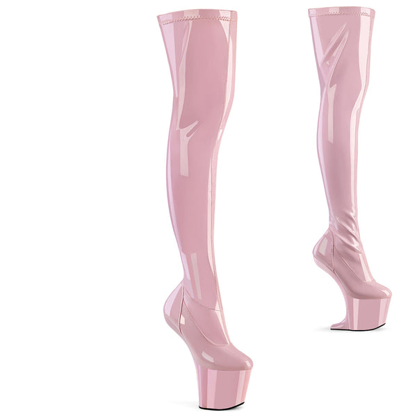 CRAZE-3000 Plateau Pony Overknee Stiefel - Rosa Lack von Pleaser