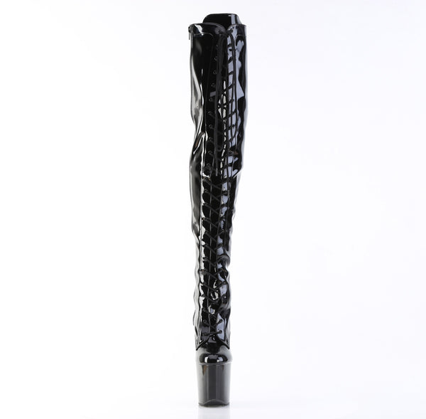 CRAZE-3023 Plateau Pony Overknee Stiefel - Schwarz Lack von Pleaser – Ansicht 2