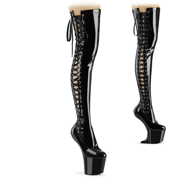 CRAZE-3050 Plateau Pony Overknee Stiefel - Schwarz Lack von Pleaser