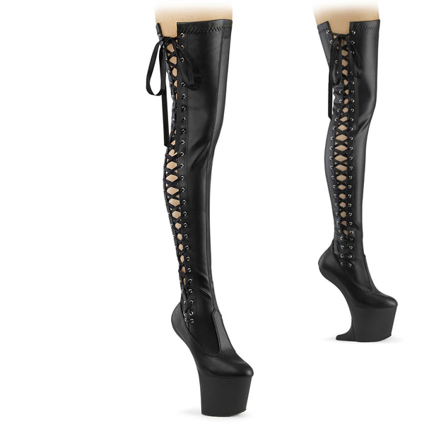 CRAZE-3050 Plateau Pony Overknee Stiefel - Schwarz Matt von Pleaser