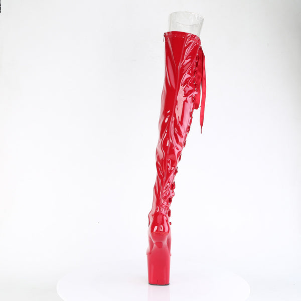 CRAZE-3050 Plateau Overknee Stiefel - Rot Lack von Pleaser – Ansicht 4