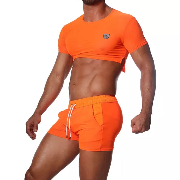Orangenes transparentes Crop Top für sündige Partynächte von TOF Paris – Ansicht 4