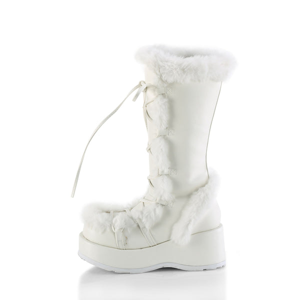 CUBBY-311 Plateau Stiefel Weiß Matt mit Fell von DemoniaCult – Ansicht 3