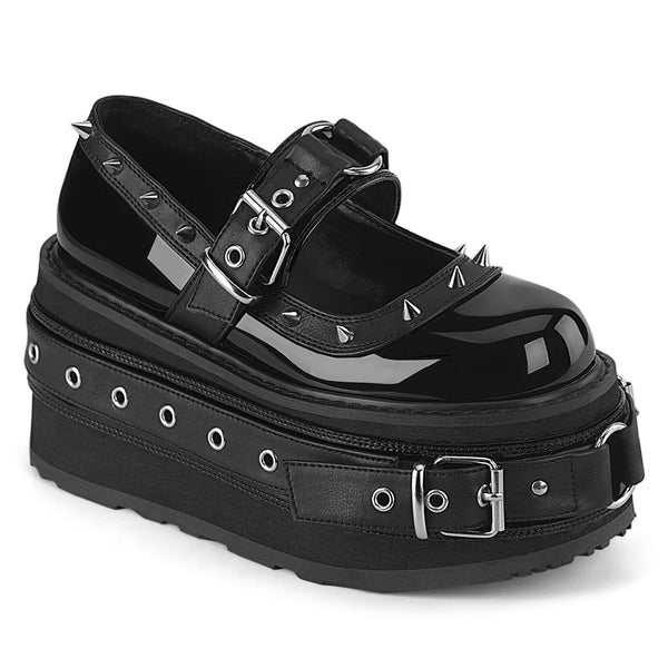 DAMNED-20 Plateau Schuh Mary Janes - Schwarz Lack von DemoniaCult