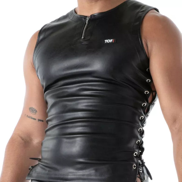 Schwarzes provokantes Tanktop mit maskuliner Schnürung von TOF Paris