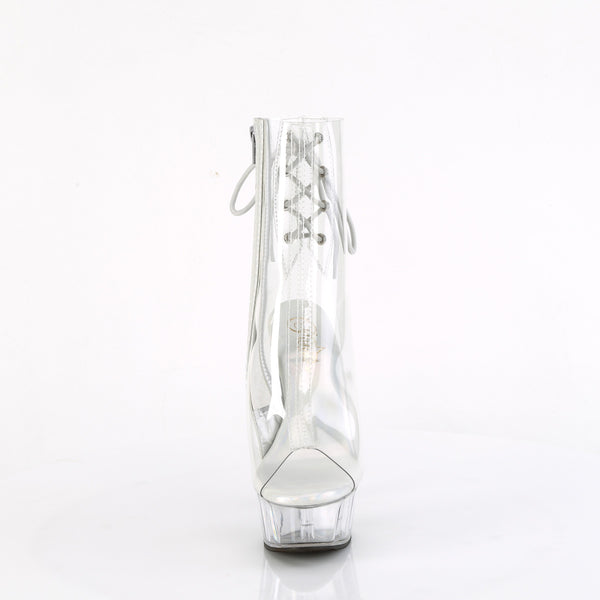 DELIGHT-1018C - Plateau High Heel Stiefeletten Peeptoe mit offener Verse - Transparent EUR 40 | Pleaser SALE