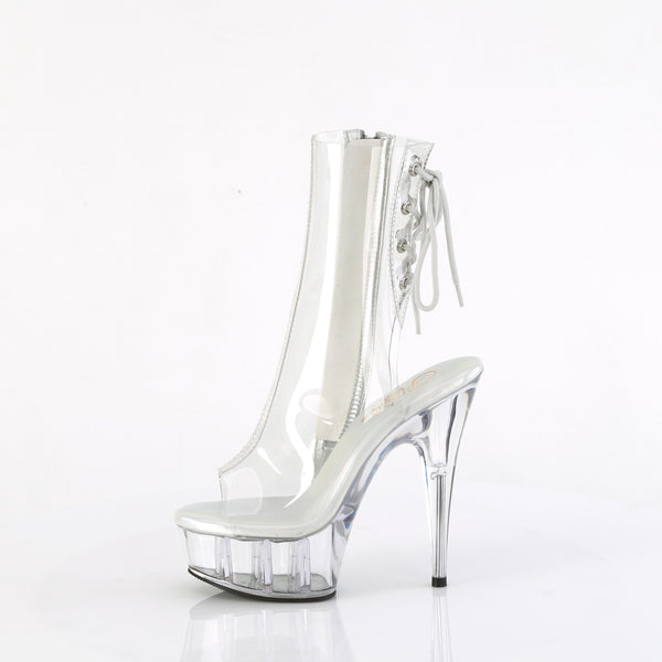 DELIGHT-1018C - Plateau High Heel Stiefeletten Peeptoe mit offener Verse - Transparent EUR 40 | Pleaser SALE