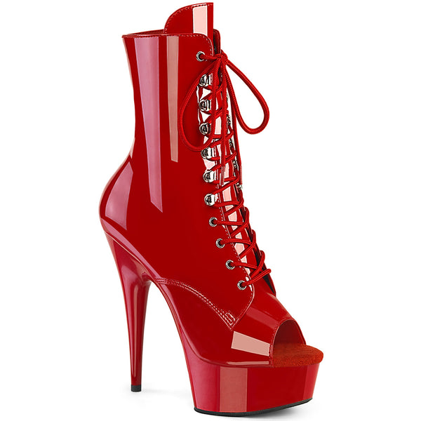 DELIGHT-1021 Plateau Peeptoe Stiefeletten Rot Lack von Pleaser