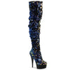 DELIGHT-3004 Plateau Overknee Stiefel Blau Schwarz | Pleaser