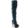DELIGHT-3004 Plateau Overknee Stiefel - Schwarz/Grün/Blau | Pleaser