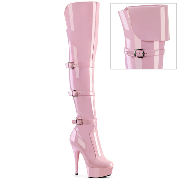 DELIGHT-3018 - Plateau Overknee Stiefel - Rosa Lack von Pleaser
