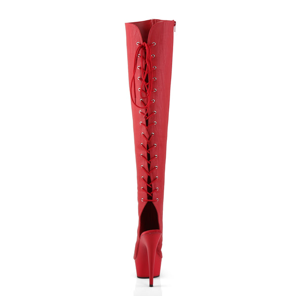 DELIGHT-3019 Overkneestiefel Plateauschuhe Rot | Pleaser