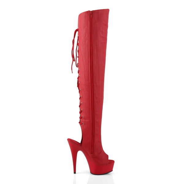 DELIGHT-3019 Overkneestiefel Plateauschuhe Rot | Pleaser