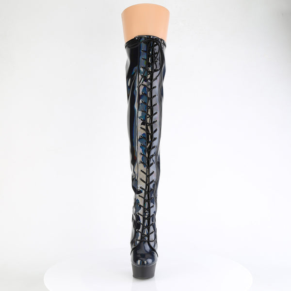 DELIGHT-3029 - Plateau Overknee Stiefel - Schwarz Lack Holografisch von Pleaser – Ansicht 2
