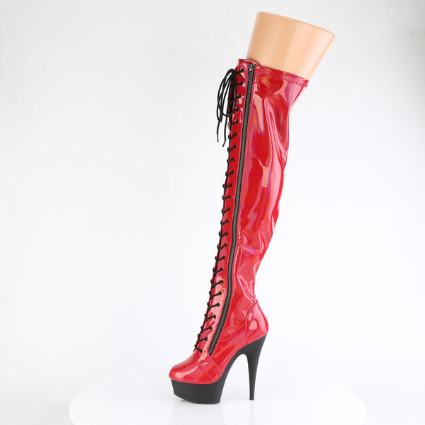 DELIGHT-3029 - Plateau Overknee Stiefel - Rot Lack Holografisch | Pleaser