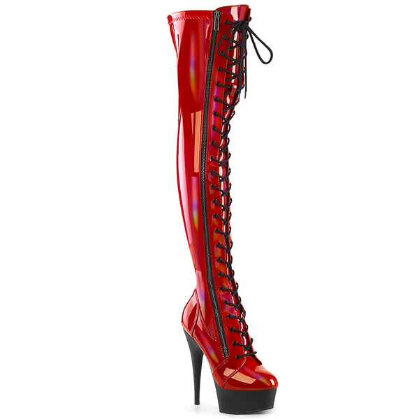 DELIGHT-3029 - Plateau Overknee Stiefel - Rot Lack Holografisch | Pleaser
