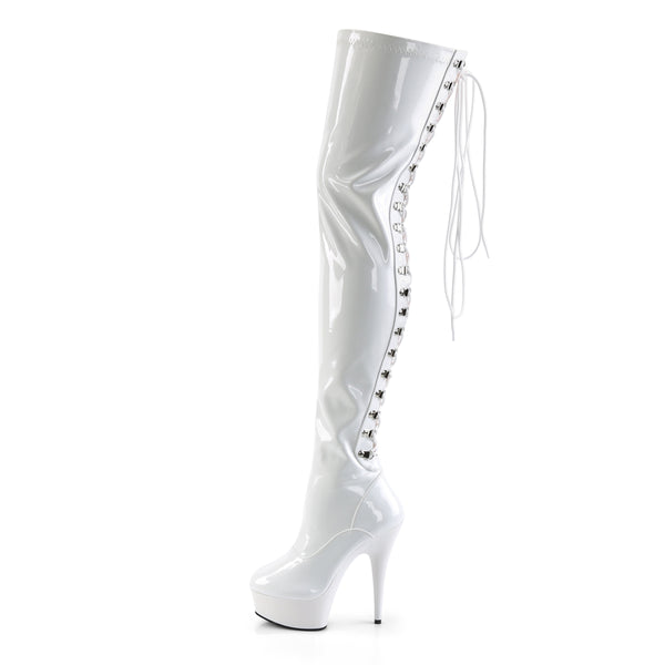 DELIGHT-3063 Plateau Overknee Stiefel Lack Weiß | Pleaser