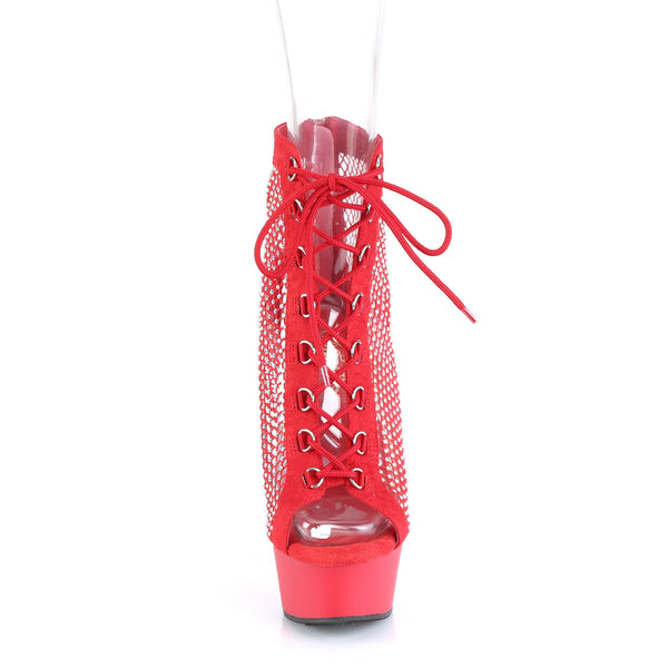 DELIGHT-600-33RM Plateau Peeptoe Stiefeletten Rot Glitzer Strass Netz von Pleaser – Ansicht 2