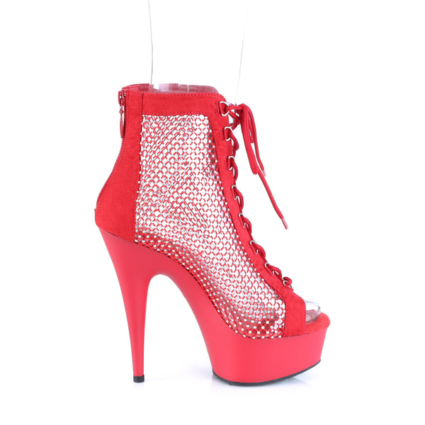 DELIGHT-600-33RM Plateau Peeptoe Stiefeletten Rot Glitzer Strass Netz von Pleaser – Ansicht 5