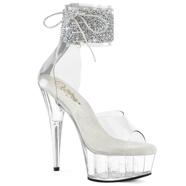 DELIGHT-624RS-02 - Plateau High Heel Sandaletten - Transparent mit Strass von Pleaser