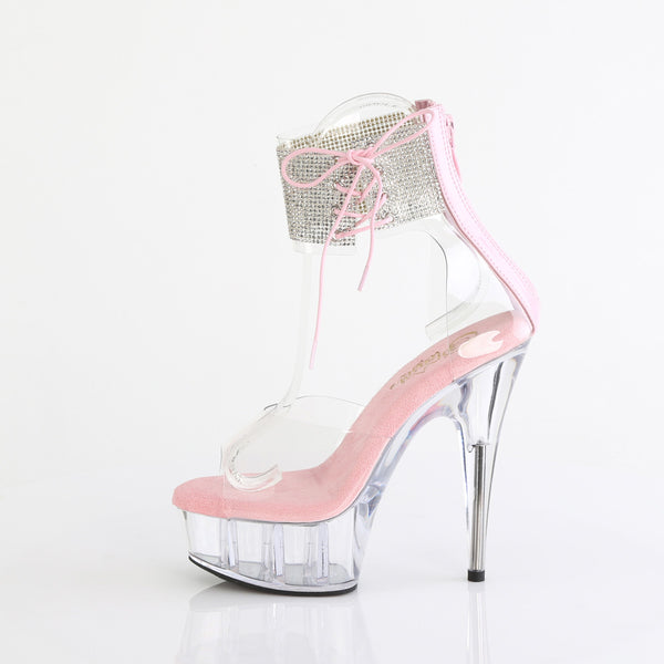 DELIGHT-624RS - Plateau High Heel Sandaletten - Rosa/Transparent mit Strass von Pleaser – Ansicht 3