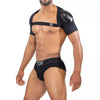 Schwarzes futuristisches Harness mit Schulterpolstern für aufregende Clubnächte von TOF Paris – Ansicht 4