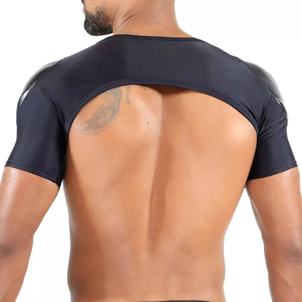 Schwarzes futuristisches Harness mit Schulterpolstern für aufregende Clubnächte von TOF Paris – Ansicht 5