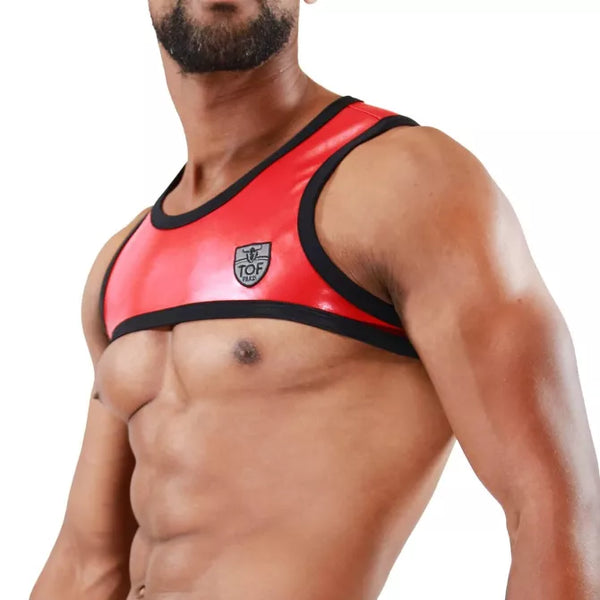 Rotes verführerisches Harness mit maskulinem Design von TOF Paris – Ansicht 3