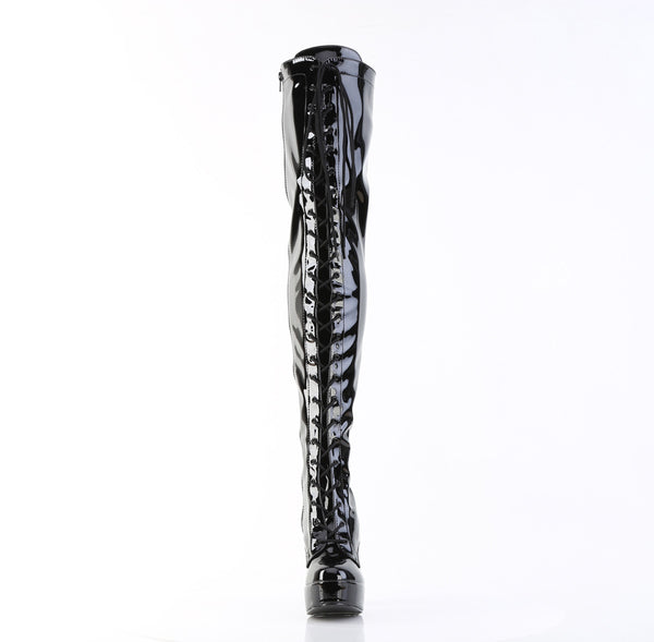 ELECTRA-3023 Plateau Overknee Stiefel Lack Schwarz von Pleaser – Ansicht 2