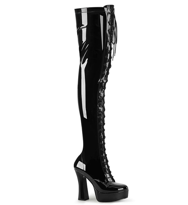 ELECTRA-3023 Plateau Overknee Stiefel Lack Schwarz von Pleaser