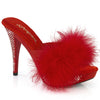 ELEGANT-401F Plateau Pantoletten mit Plüsch und Glitzer - Rot | Fabulicious